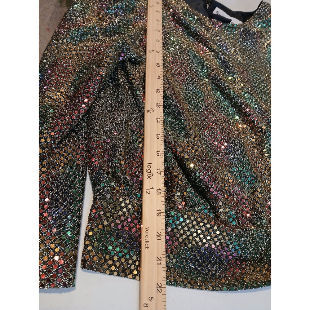 Vtg Another Thyme Medium Metallic Sequin Blouse Gold Multicolor Side Tie - READ - Picture 8 of 11